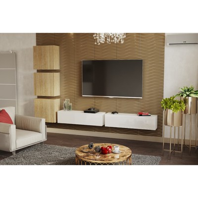 Гостиная подвесная «Линда», дуб сонома ЛДСП/белое стекло