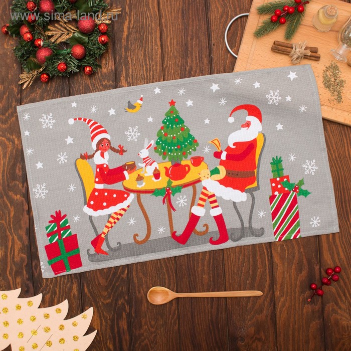 Полотенце "Доляна" Дед Мороз 35х60см,100% хл 160 г/м2 - Фото 1