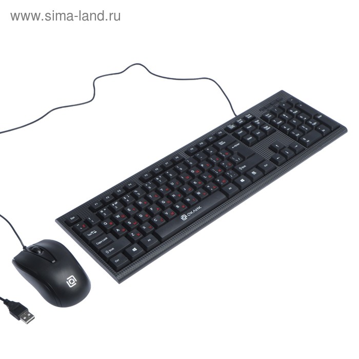 Комплект клавиатура и мышь Oklick 630M, проводной, мембранный, 1000 dpi, USB, черный - Фото 1