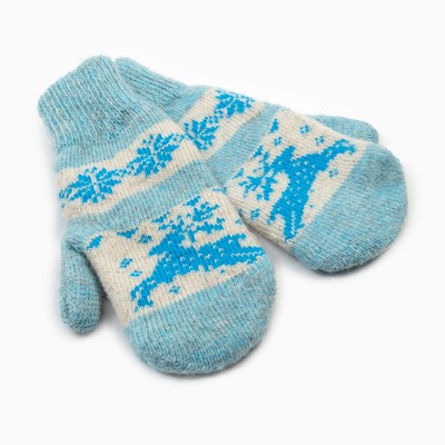 Варежки шерстяные женские «Олень со снежинкой», голубые, размер 20-22
