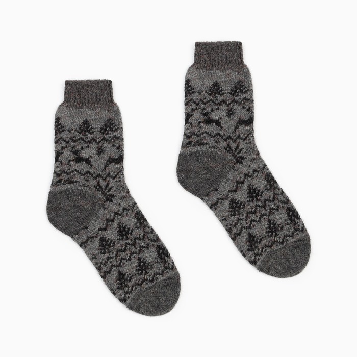 Носки мужские шерстяные "Орнамент-зима" цвет тёмно-серый, размер 25 - Фото 1