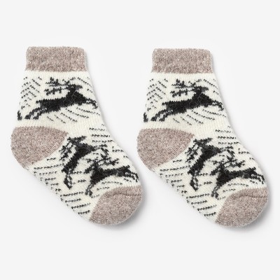 Носки детские шерстяные «Олени», белые, размер 18