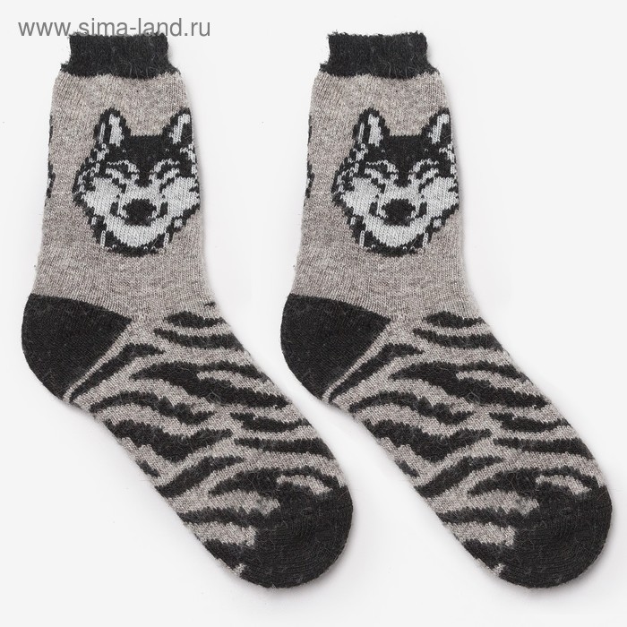 Носки мужские шерстяные "Сибирский волк", цвет серый, размер 25 - Фото 1