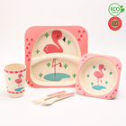 Набор детской бамбуковой посуды «Розовый фламинго», тарелка, миска, стакан, приборы, 5 предметов - фото 8858394