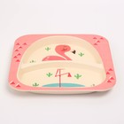 Набор детской бамбуковой посуды «Розовый фламинго», тарелка, миска, стакан, приборы, 5 предметов - фото 24563876