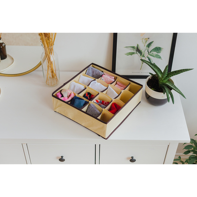 Органайзер для хранения белья, 32×32×12 см, 16 отделений, цвет бежевый