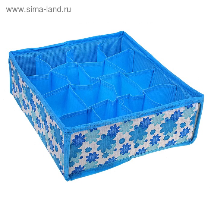 Органайзер для хранения белья «Фиалка», 16 отделений, 27×25×10 см, цвет синий - Фото 1