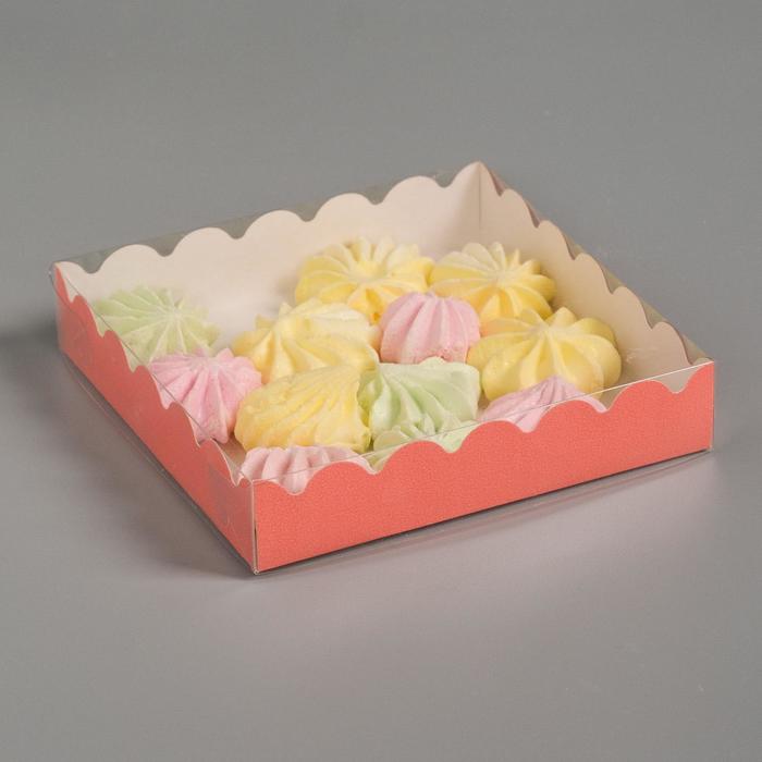 Коробочка для печенья с PVC крышкой, оранжевая, 12 х 12 х 3 см - Фото 1