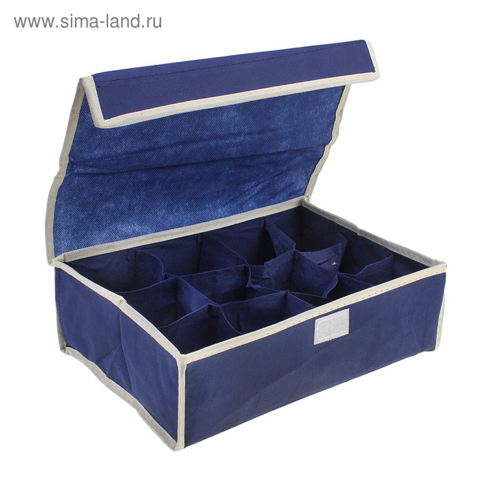 Органайзер для хранения белья с крышкой, 12 отделений, цвет синий - Фото 1