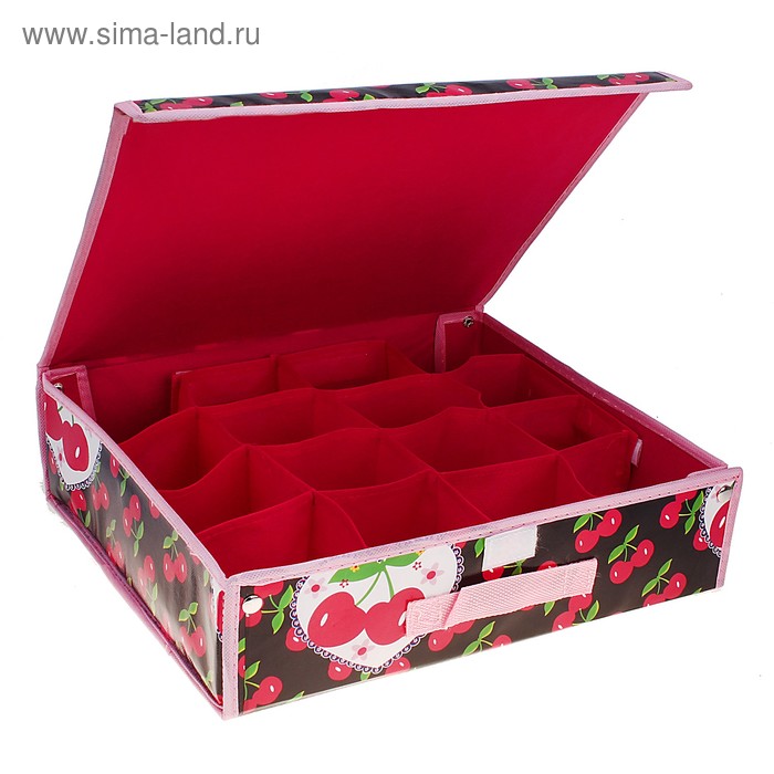 Органайзер для хранения белья с крышкой, 16 отделений, цвет вишня - Фото 1