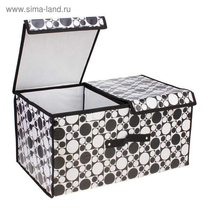 Короб стеллажный для хранения с двойной крышкой 50х30х24 см «Круги», цвет черно-белый - Фото 1