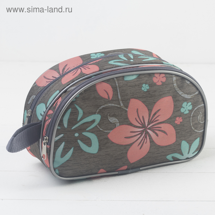 Косметичка, 2 отдела на молниях, цвет серый - Фото 1