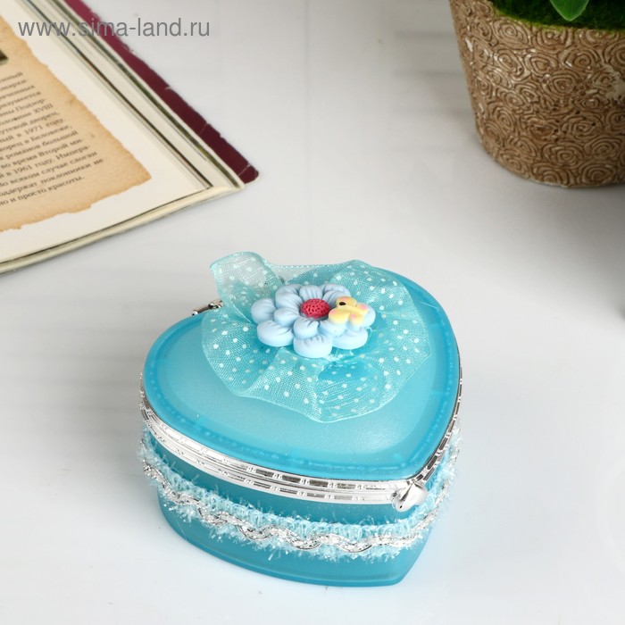 Шкатулка пластик "Цветочек с бабочкой" МИКС 5,5х8,5х7,5 см - Фото 1