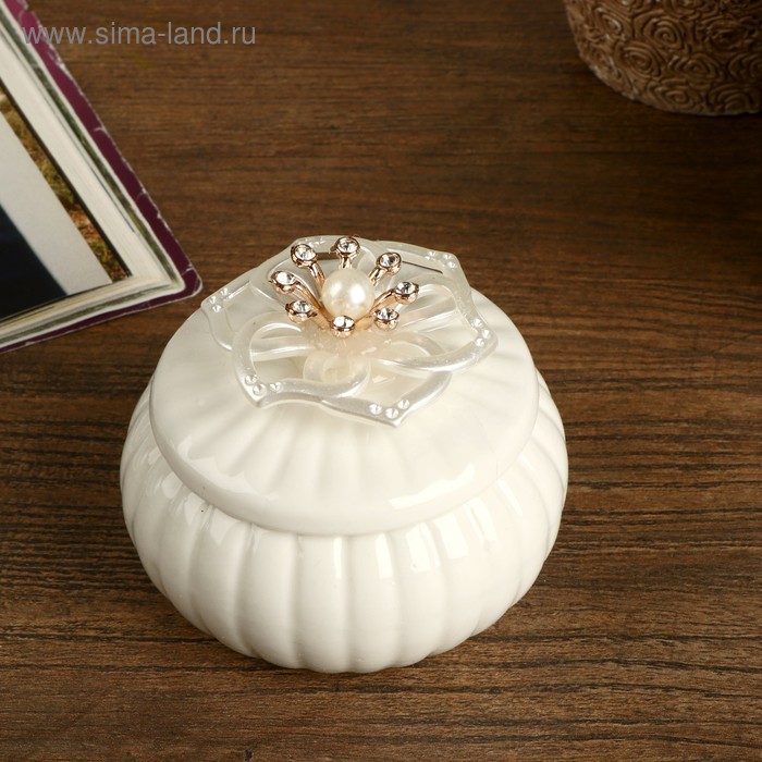 Шкатулка керамика "Перламутровый цветок" МИКС 5,8х7,5х7,5 см - Фото 1