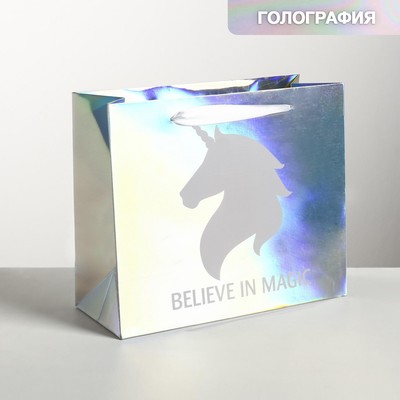 Пакет подарочный ламинированный горизонтальный, упаковка, «Единорог», 27 х 23 х 11,5 см