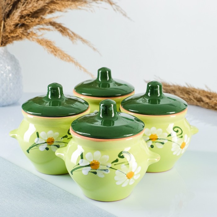 Горшки для запекания Борисовская керамика «Классика», 500 мл, набор 4 шт., зелёные - Фото 1