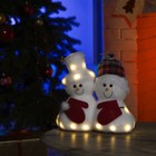 Светодиодная фигура «Снеговики» 22 × 22 × 12 см, флок, батарейки CR2032х2 (не в комплекте), свечение тёплое белое - фото 8859116