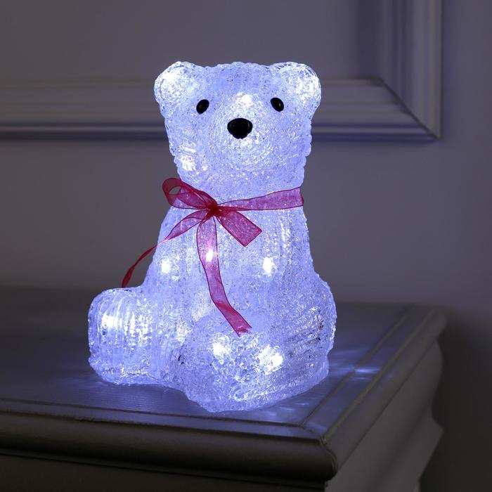 Светодиодная фигура «Медведь с бантом» 15 × 20 × 15 см, акрил, 20 LED, батарейки ААх3 (не в комплекте), свечение белое - фото 1908484221