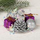 Подсвечник на одну свечу «Мишура волна» шишки, шарик, подарки, 7.5×3.5 см, d=2 см - Фото 1