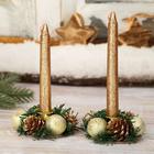 Свеча новогодняя с подсвечником «Шишки и шарики», набор 4 шт., 3.5×11×15 см, золотистая - Фото 1