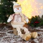 Мягкая игрушка "Снеговик в пайетках - длинные ножки" сидит, 13х52 см, коричневый - фото 318223871