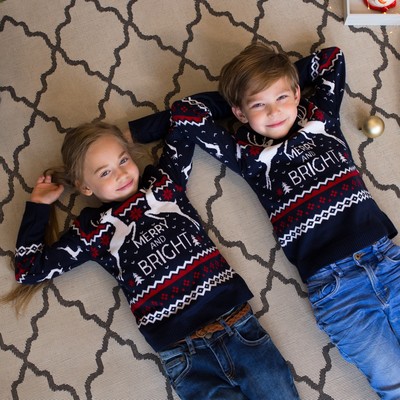 Свитер вязаный новогодний детский KAFTAN Family look, размер 30 (98-104 см), синий