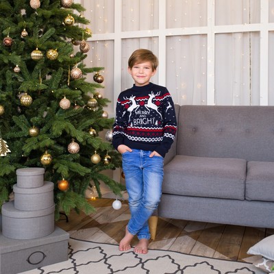 Джемпер детский новогодний вязаный KAFTAN: Family look, синий, размер 32 (110-116 см)