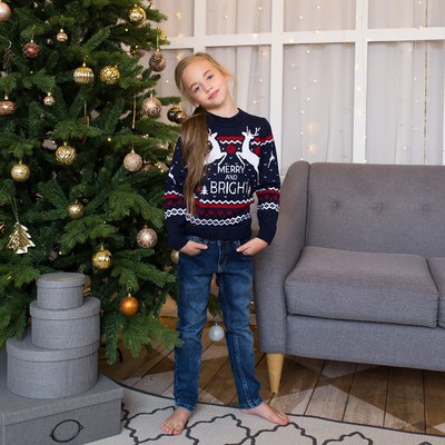 Джемпер детский новогодний вязаный KAFTAN: Family look, синий, размер 32 (110-116 см)