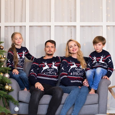 Джемпер детский новогодний вязаный KAFTAN: Family look, синий, размер 32 (110-116 см)