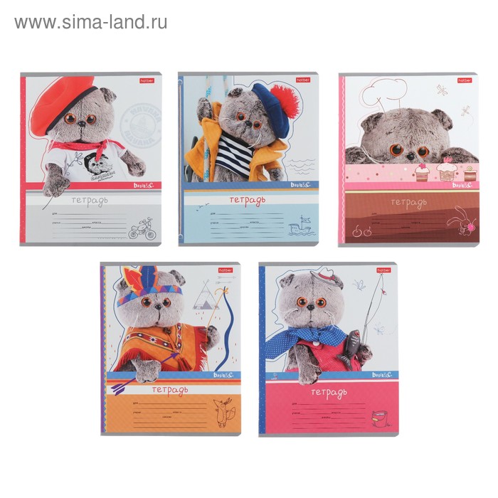 Тетрадь А5, 24 листа в клетку «Кот Басик», обложка мелованный картон, 5 видов, МИКС - Фото 1