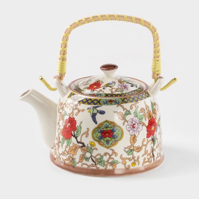 Чайник заварочный «Цветы», 900 мл, с металлическим ситом, керамика - Фото 1