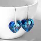 Серьги с кристаллами «Сияние сердца», цвет синий в серебре - фото 318224337