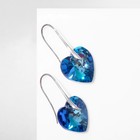 Серьги с кристаллами «Сияние сердца», синие в серебре - Фото 1