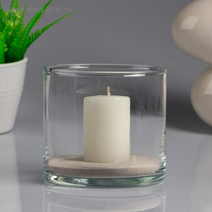 Ваза-цилиндр "Труба" с белой свечой, 10,7×10 см, 9 ч, стекло - Фото 1