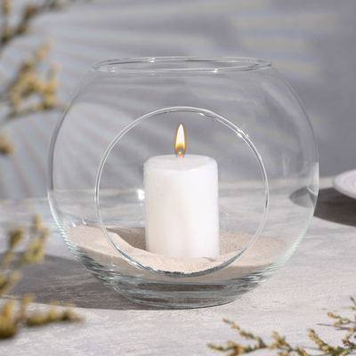 Ваза-подсвечник "МАТЕ" и белой свечой, 14,5×13 см, 9 ч, шар, стекло