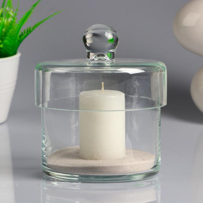 Ваза-подсвечник "Труба" с крышкой, с белой свечой, 10,7×10,5 см, цилинд, стекло - Фото 1