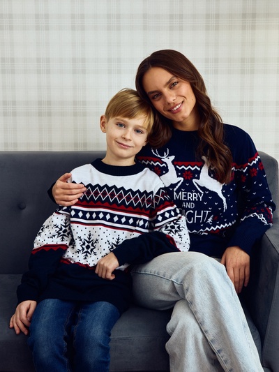 Свитер вязаный новогодний KAFTAN Family look, размер 44, синий