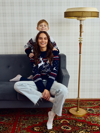 Свитер вязаный новогодний KAFTAN Family look, размер 54, синий