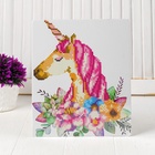 Алмазная вышивка «Единорог в цветах», 21×25 см, с частичным заполнением, с подставкой - Фото 3