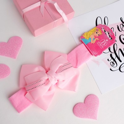 Повязка для волос "Бант" 3*17 см полоска строчка розовый