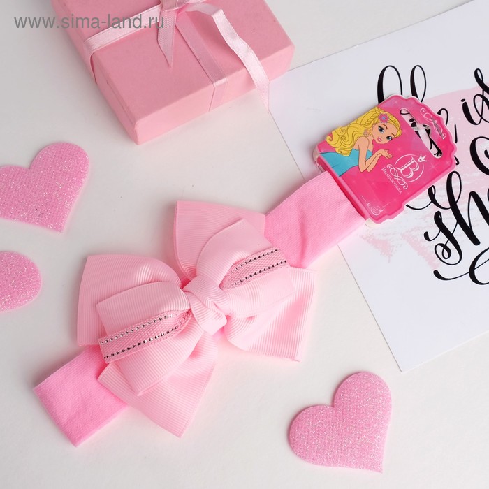 Повязка для волос "Бант" 3*17 см полоска строчка розовый - Фото 1