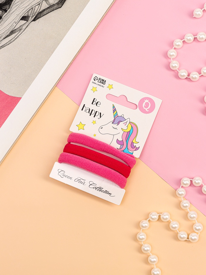 Резинки для волос «Трио», набор 3 шт., единорог, 5.5 см, розовые - Фото 1