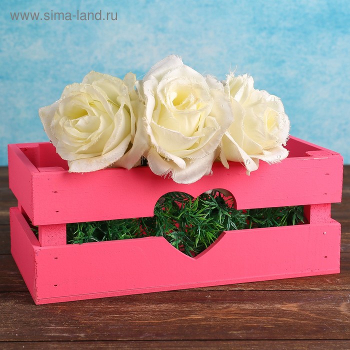 Кашпо деревянное 24.5×13.5×9 см "Двушка Лайт" реечное, сердце, розовый Дарим Красиво - Фото 1
