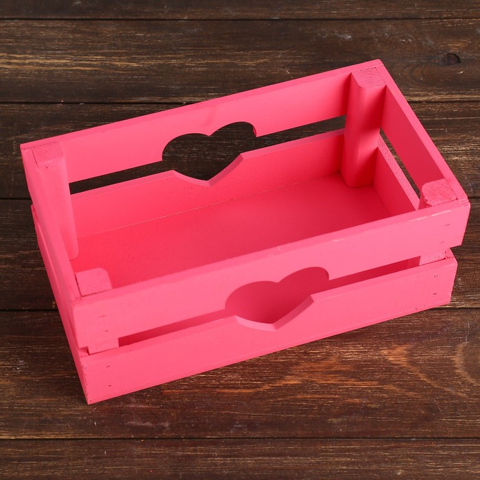 Кашпо деревянное 24.5×13.5×9 см "Двушка Лайт" реечное, сердце, розовый Дарим Красиво - фото 1901177527