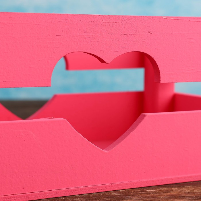 Кашпо деревянное 24.5×13.5×9 см "Двушка Лайт" реечное, сердце, розовый Дарим Красиво - фото 1901177528
