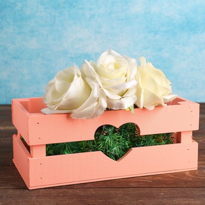 Кашпо деревянное 24.5×13.5×9 см "Двушка Лайт" реечное, сердце, персиковый Дарим Красиво