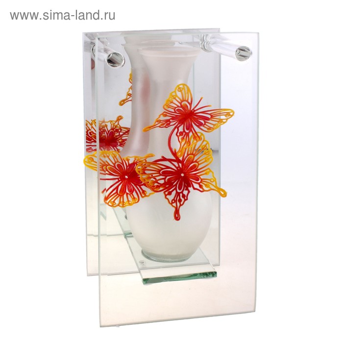 ваза стекло Калипсо 20*10 см три бабочки - Фото 1