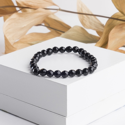 Браслет шар №6 гранёный «Агат чёрный» ,d=5,5см