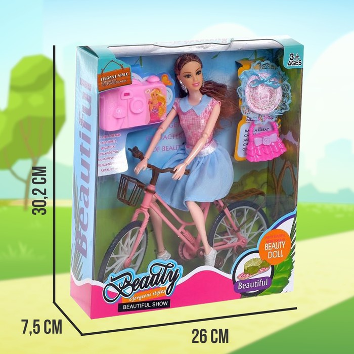 Кукла-модель шарнирная «Юля» на велосипеде, с аксессуарами 45597