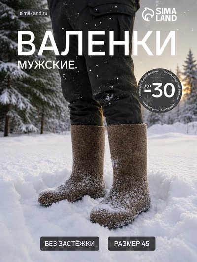 Валенки мужские, цвет натуральный, размер 45 (33)